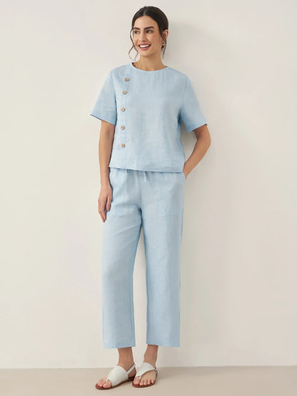 100% Linen Straight-Leg Drawstring Pants JOSIE