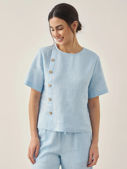100% Linen Straight-Leg Drawstring Pants JOSIE