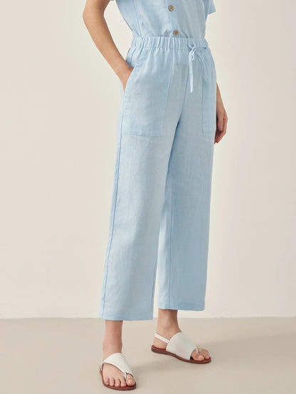 100% Linen Straight-Leg Drawstring Pants JOSIE