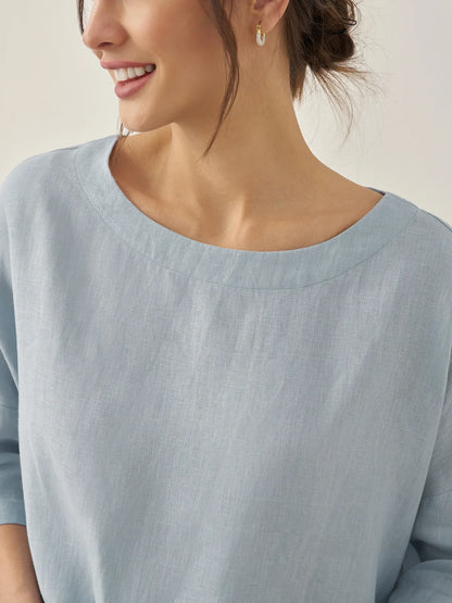 100% Linen Boatneck 3/4 Length Sleeve Top AURORA