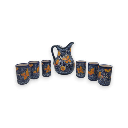 Blue Monarch Talavera Pitcher Set | Mexican Ceramic Drinkware