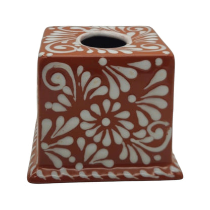Talavera Tissue Box | Brown & White Floral Design
