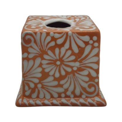 Talavera Tissue Box | Brown & White Floral Design