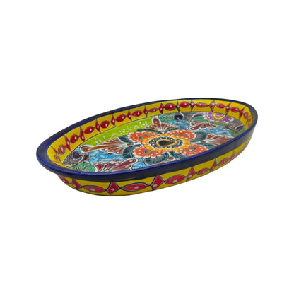Talavera Oval Serving Platter | Cobalt-Blue Rim Kitchenware