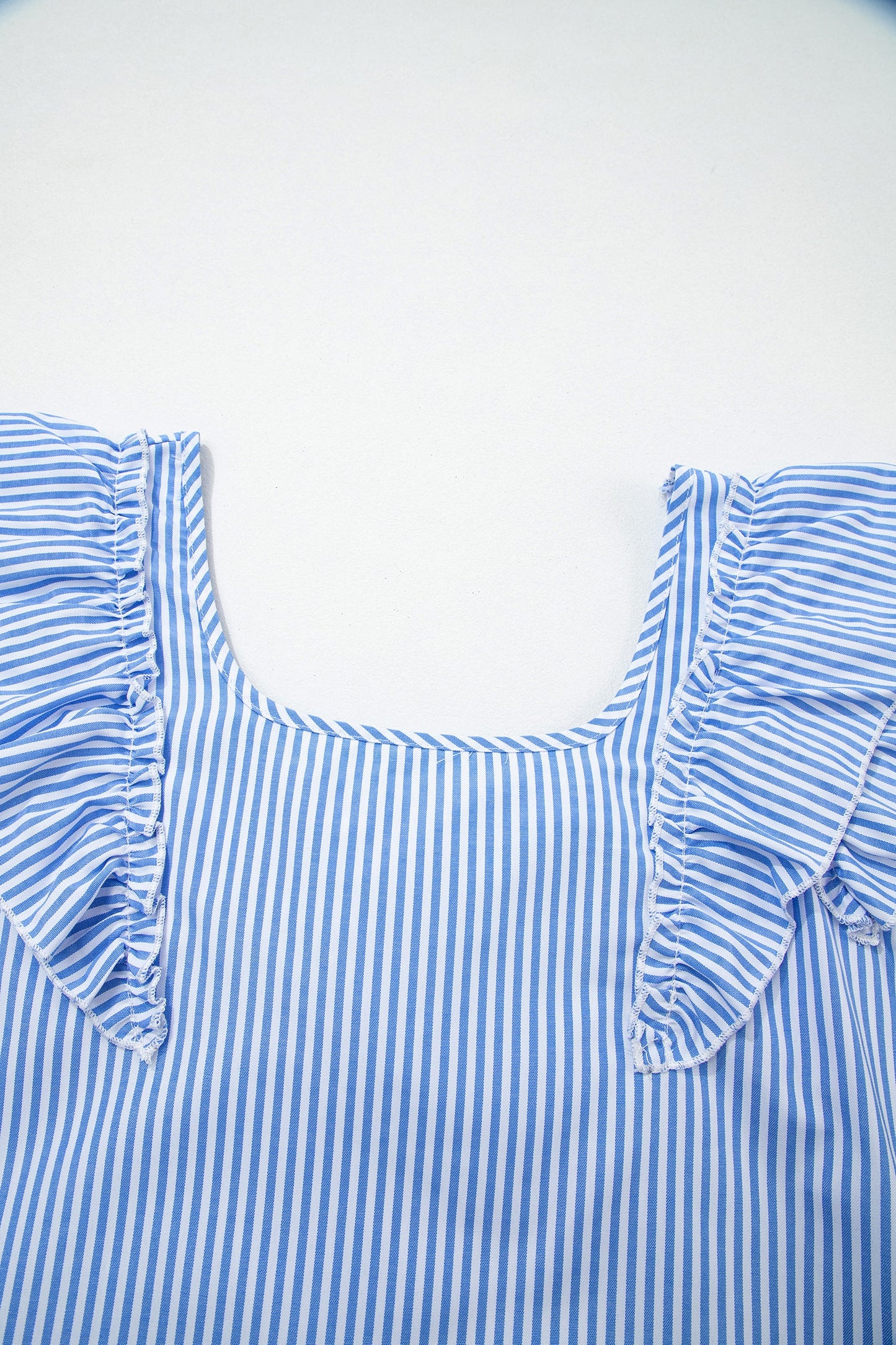 Stripe Bow Square Neck Ruffle Sleeve Blouse