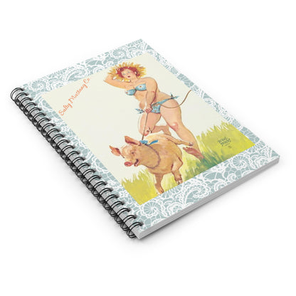 Chasin' Pigs "Hilda" Blue Lace Print Spiral Notebook - Ruled Line