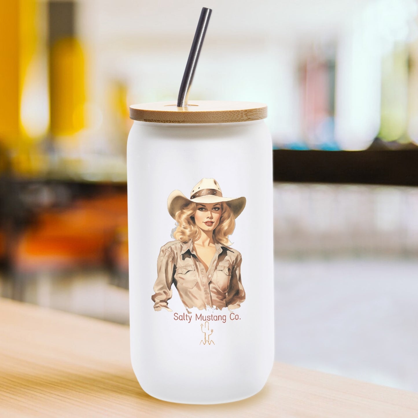 Marathon Cowgirl Frosted Glass Cup