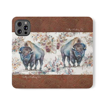 Buffalo Rose Leather Print iPhone Flip Cases