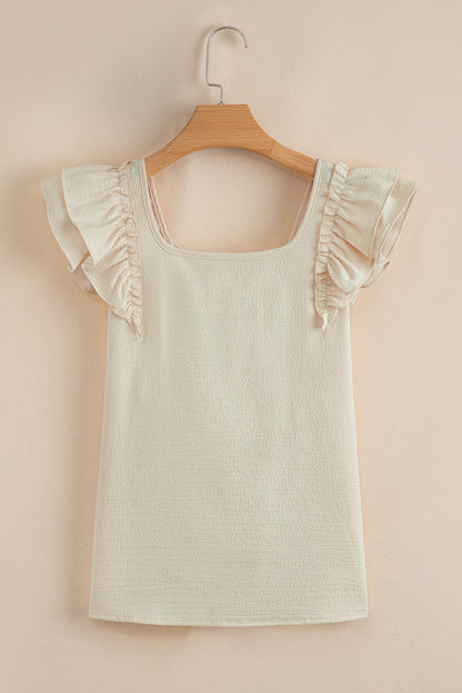 Textured Bow Back Frilled Butterfly Sleeve Blouse
