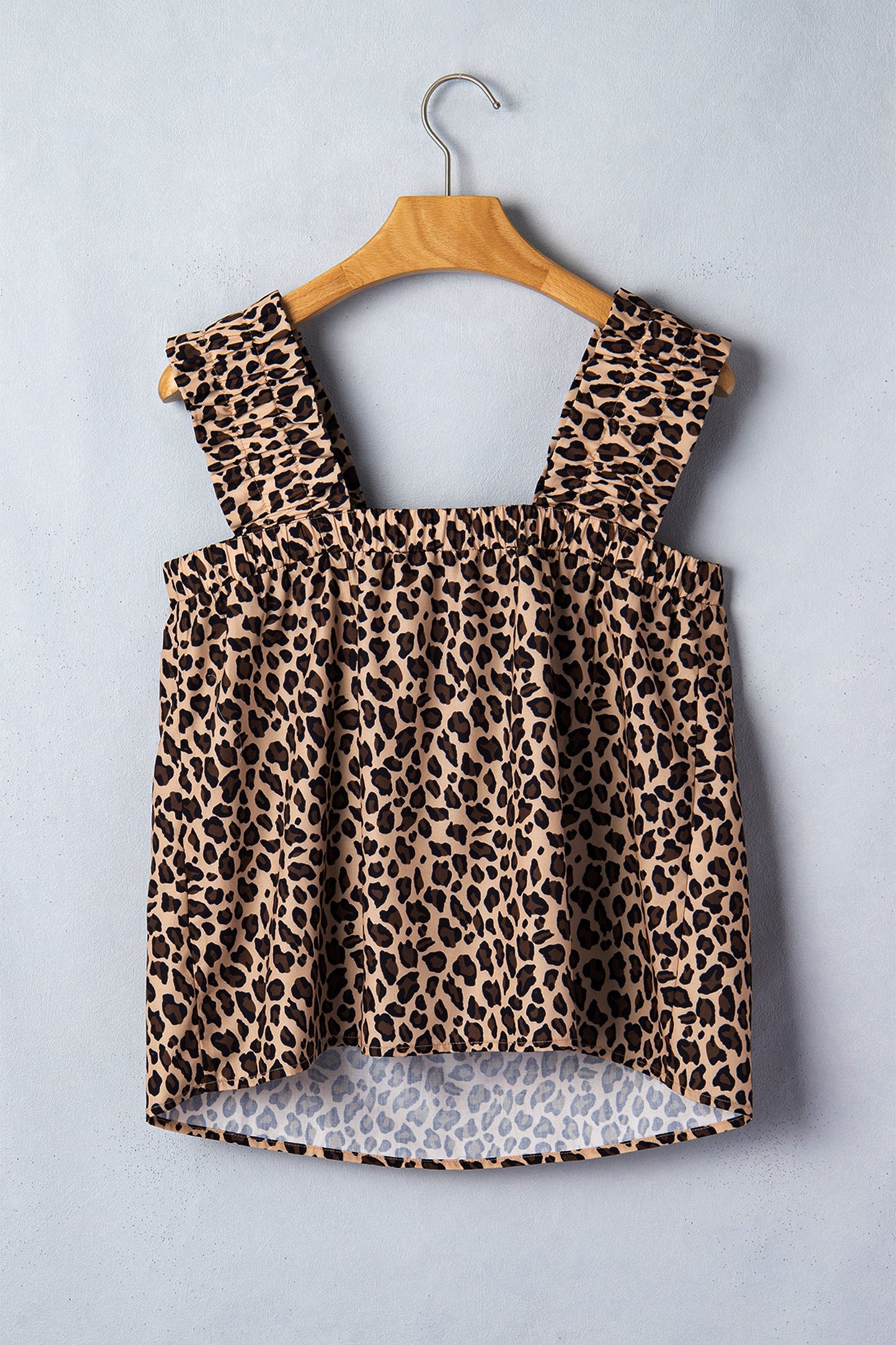 Leopard Frilled Square Neck Tank Top