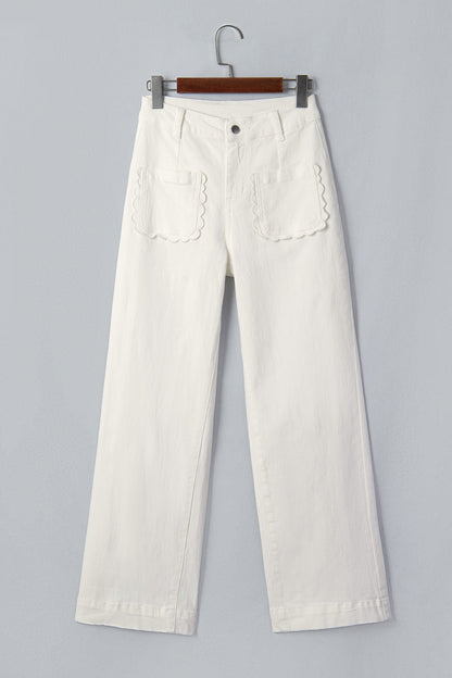 Solid Denim Scalloped Patch Pocket Shift Jeans