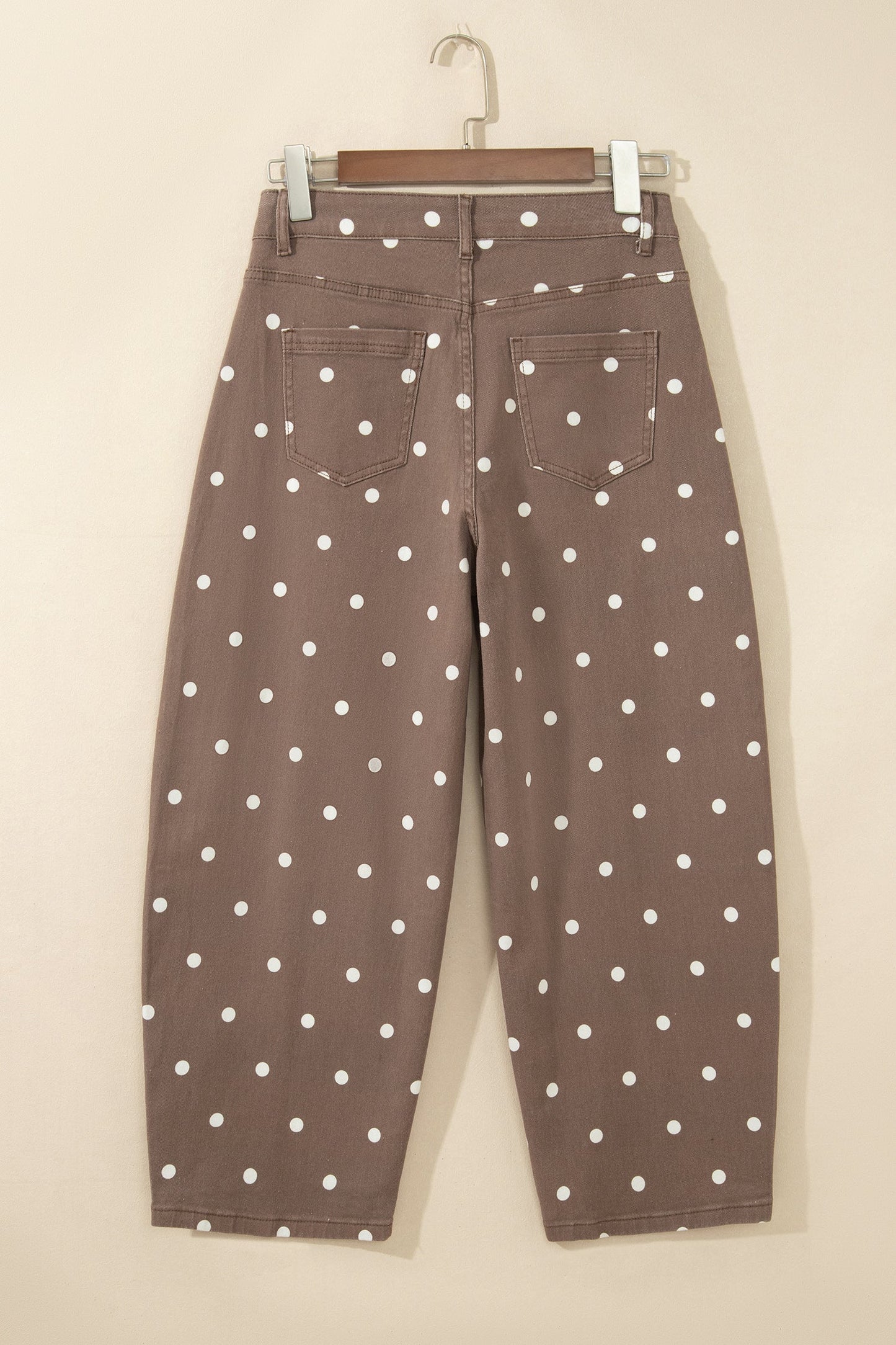 Polka Dot Denim Tailored Seam Barrel Leg Jeans