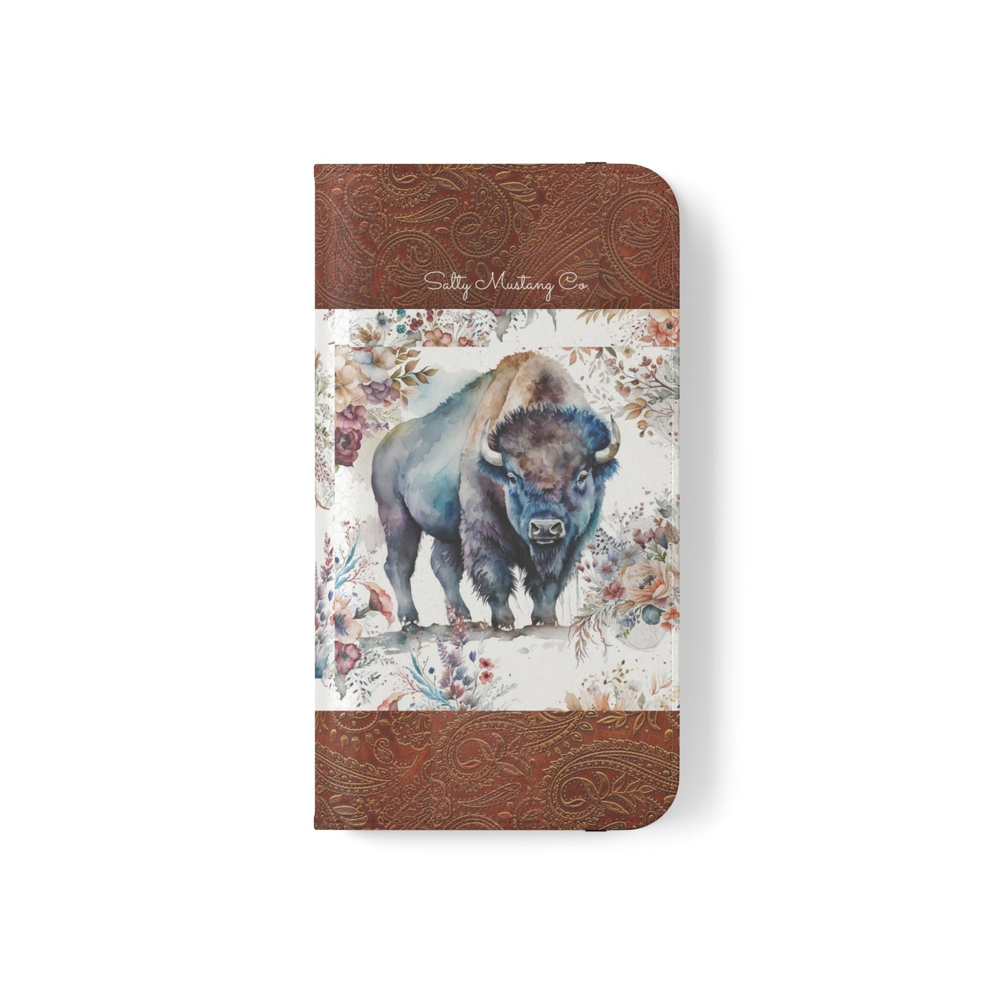 Buffalo Rose Leather Print iPhone Flip Cases