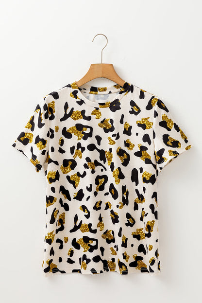 Leopard Round Neck Short Sleeve T-Shirt