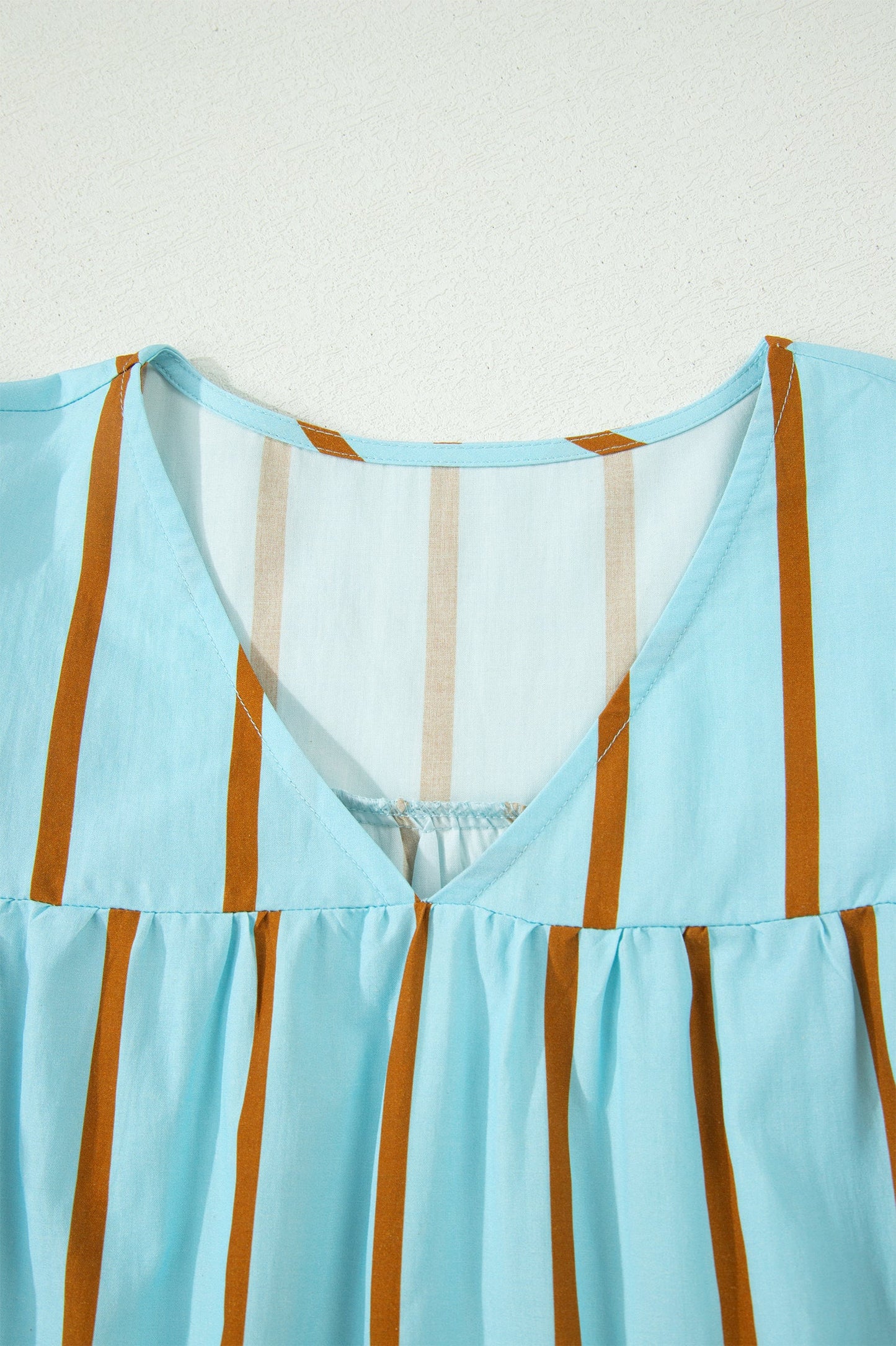 Stripe Ricrac Trim Double Ruffle Short Sleeve Blouse