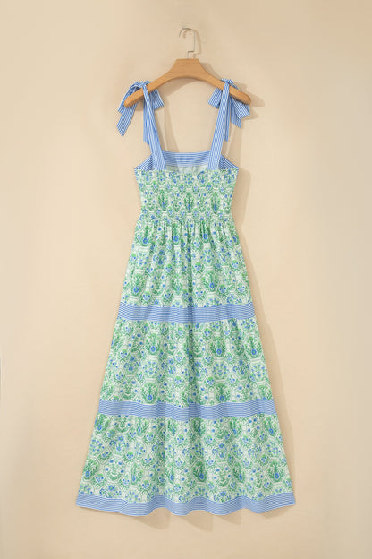 Floral Geometric Stripe Patchwork Sleeveless Dress