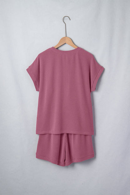 Solid Corded Knit Tee & Drawstring Short Set