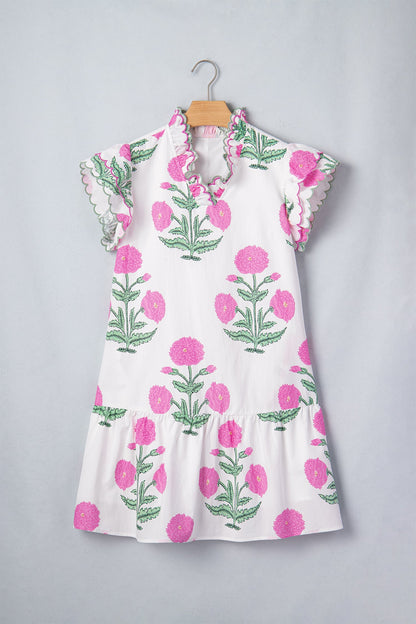 Floral Scalloped Embroidery V-Neck Mini Dress