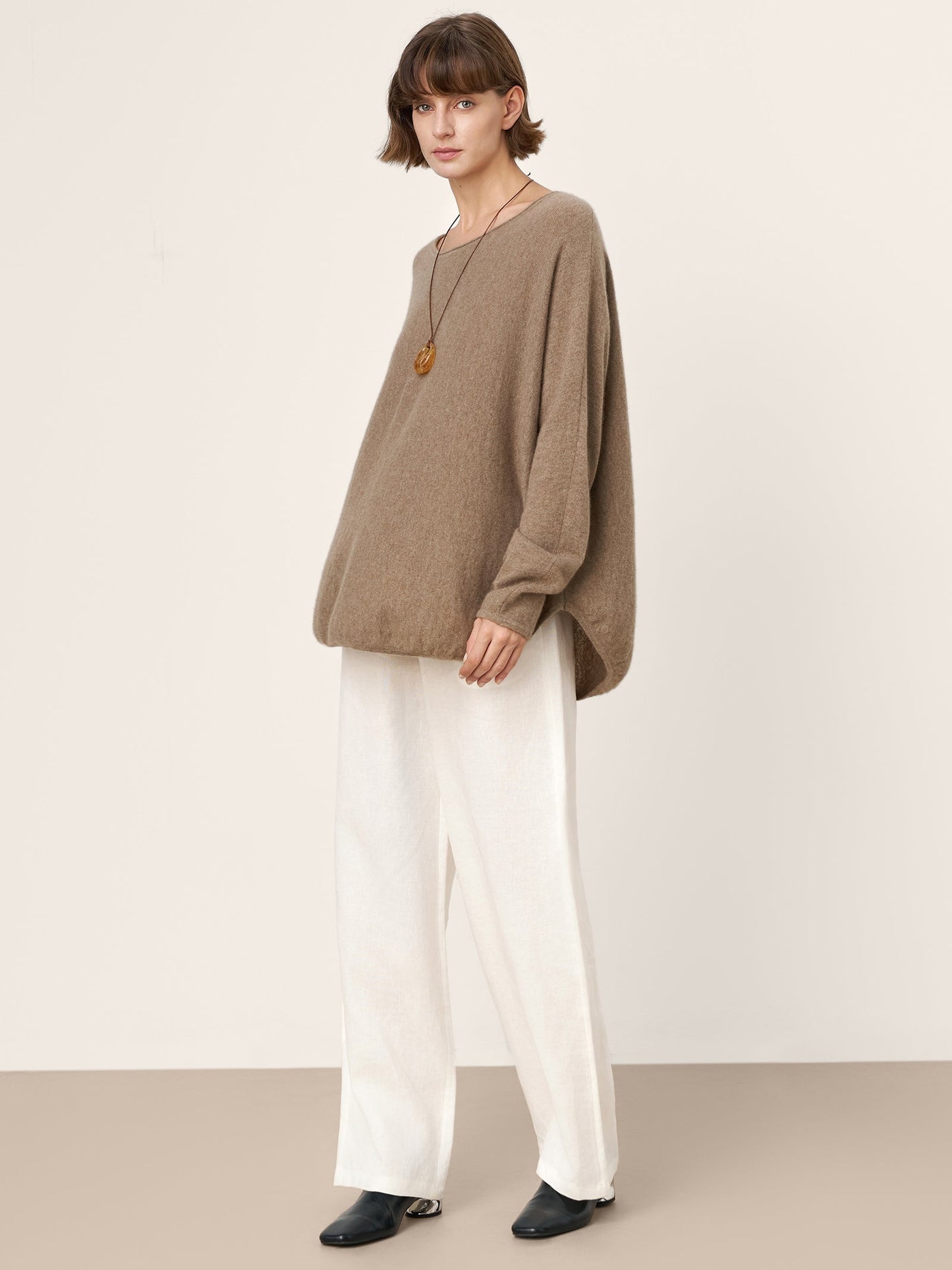100% Mongolian Cashmere Hand-Finished Rolled Edge Knit Top AMARA