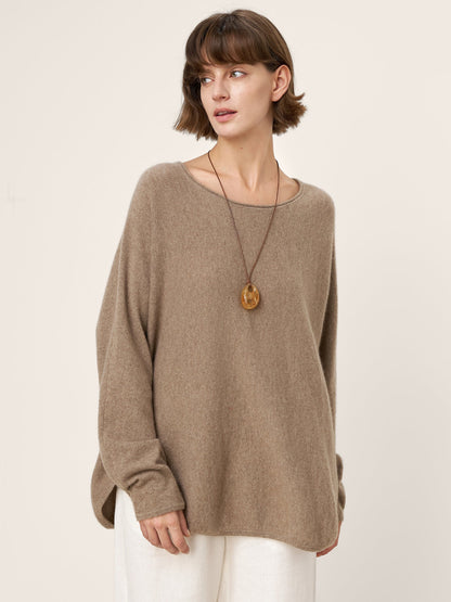 100% Mongolian Cashmere Hand-Finished Rolled Edge Knit Top AMARA