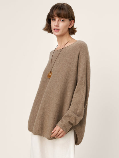 100% Mongolian Cashmere Hand-Finished Rolled Edge Knit Top AMARA