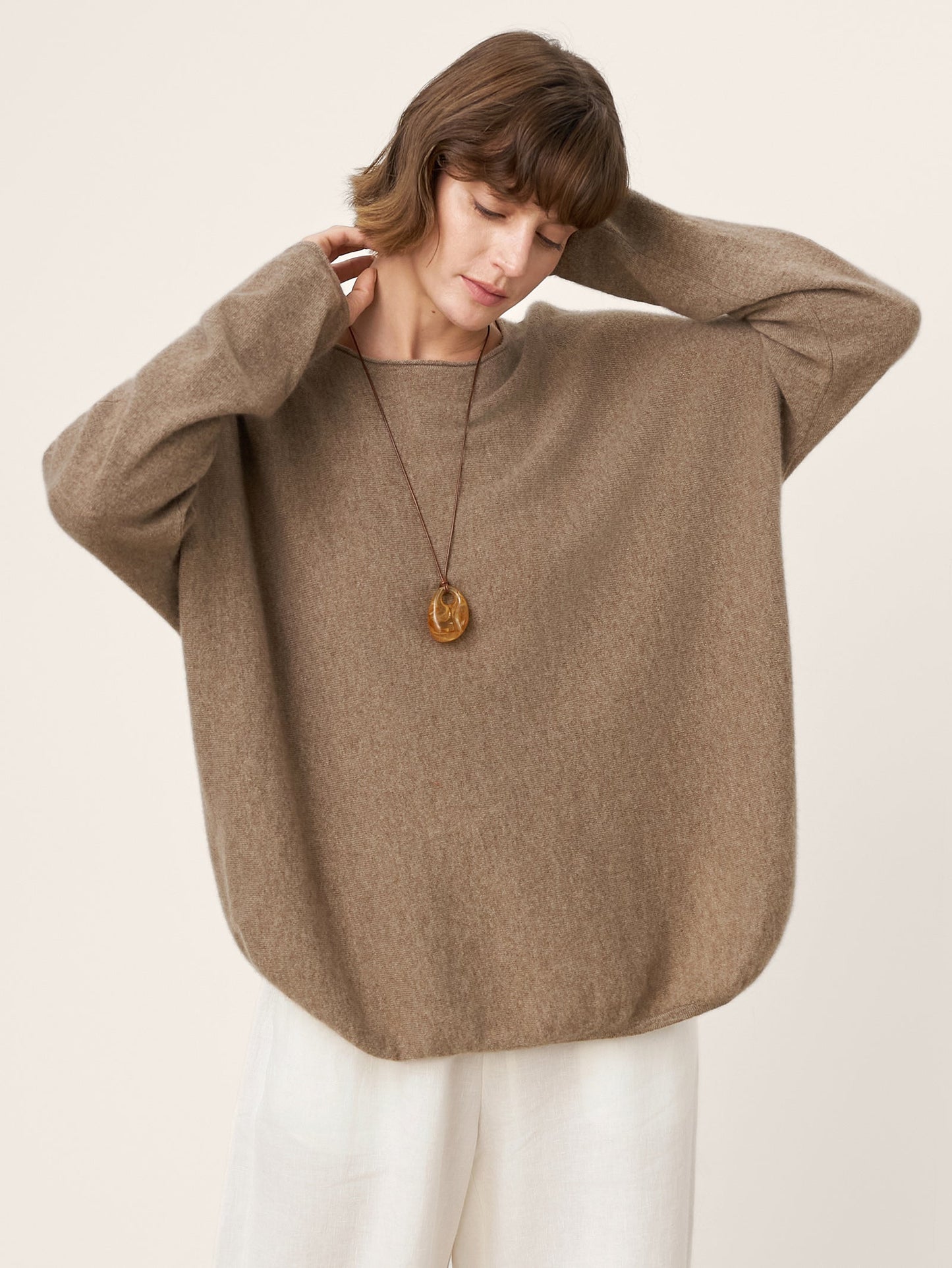 100% Mongolian Cashmere Hand-Finished Rolled Edge Knit Top AMARA