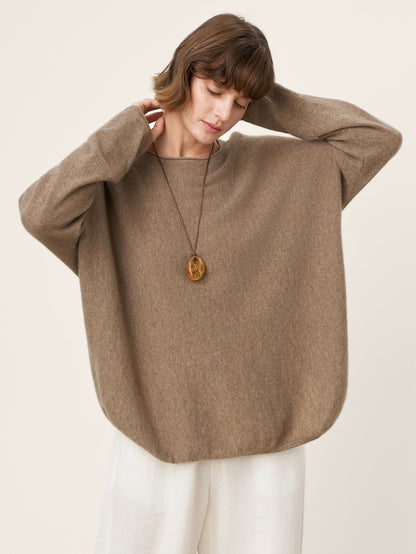 100% Mongolian Cashmere Hand-Finished Rolled Edge Knit Top AMARA
