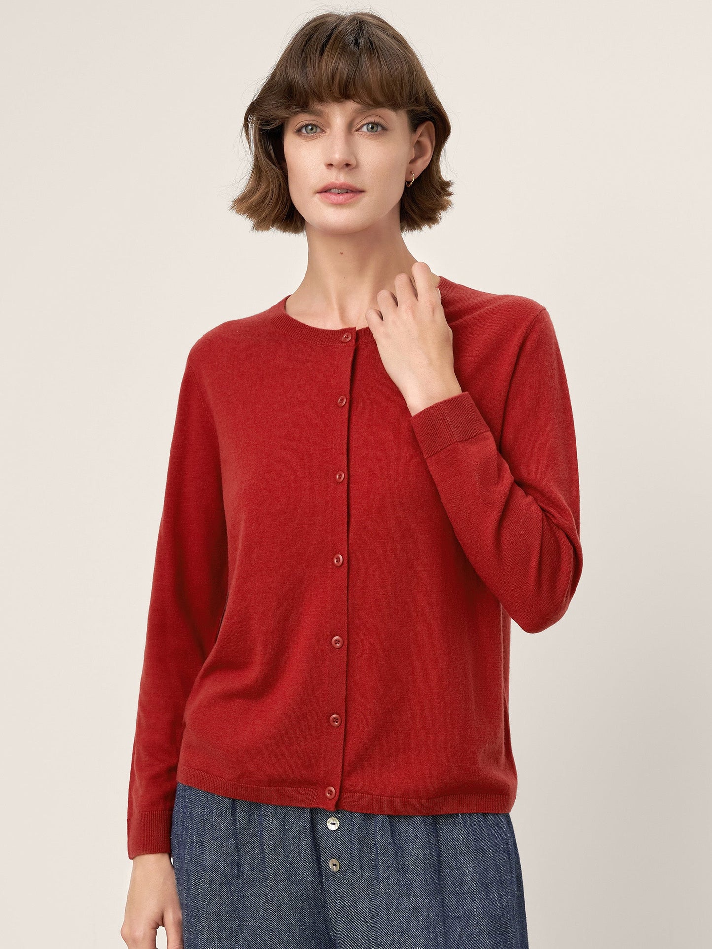 100% Extra-Fine Merino Wool Buttoned Knit Cardigan CAYLA
