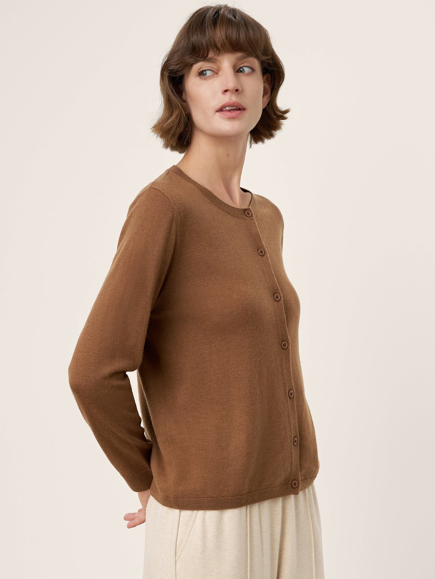 100% Extra-Fine Merino Wool Buttoned Knit Cardigan CAYLA