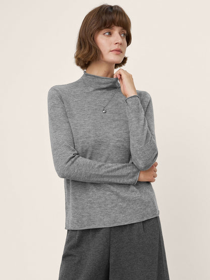 100% Extra-Fine Merino Wool Mock Neck Sweater with Rolled Edge ELA