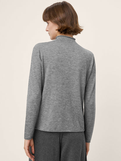 100% Extra-Fine Merino Wool Mock Neck Sweater with Rolled Edge ELA