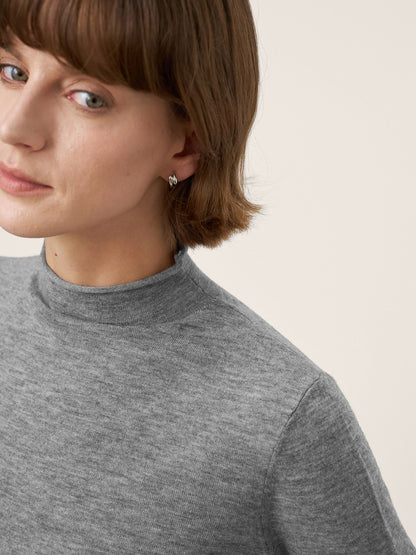 100% Extra-Fine Merino Wool Mock Neck Sweater with Rolled Edge ELA