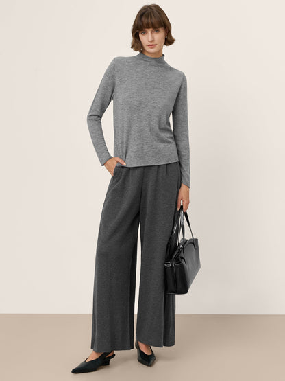 100% Extra-Fine Merino Wool Mock Neck Sweater with Rolled Edge ELA