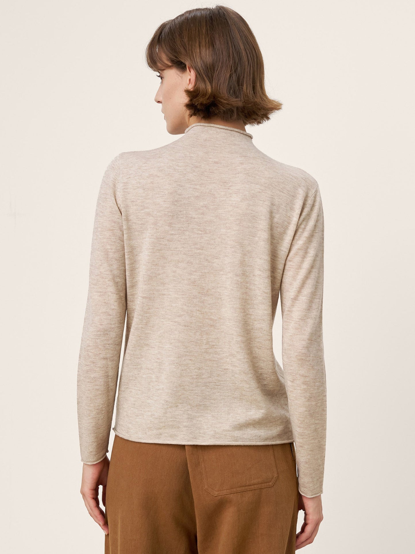 100% Extra-Fine Merino Wool Mock Neck Sweater with Rolled Edge ELA