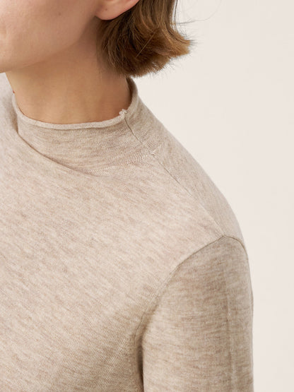 100% Extra-Fine Merino Wool Mock Neck Sweater with Rolled Edge ELA