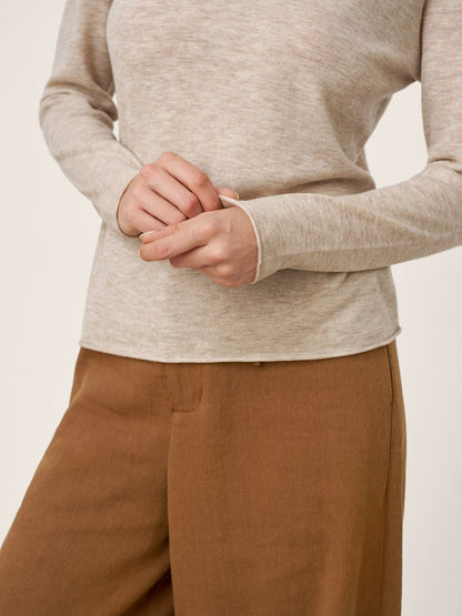100% Extra-Fine Merino Wool Mock Neck Sweater with Rolled Edge ELA