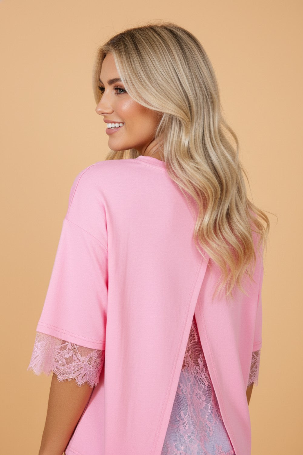 Floral Eyelash Lace Patchwork 3/4 Sleeve Tee