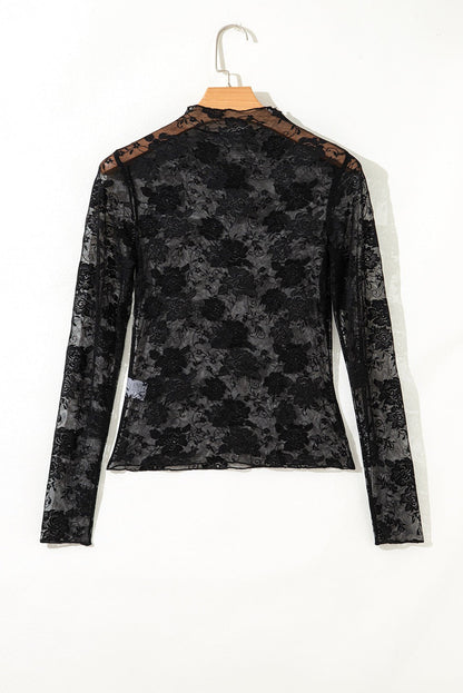 Plus Size Floral Mesh Long Sleeve Top