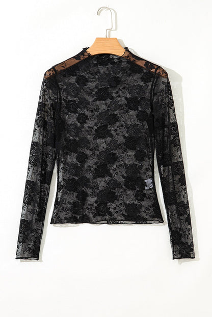 Plus Size Floral Mesh Long Sleeve Top