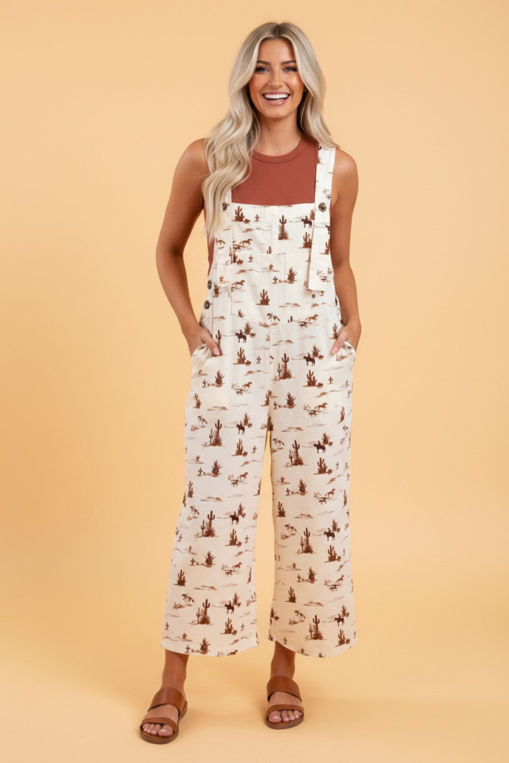 Western Adjustable Buttoned Strap Dungaree Jumpsuit