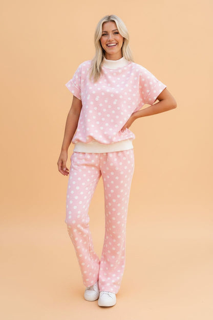 Polka Dot Mock Neck Top & Pants Set