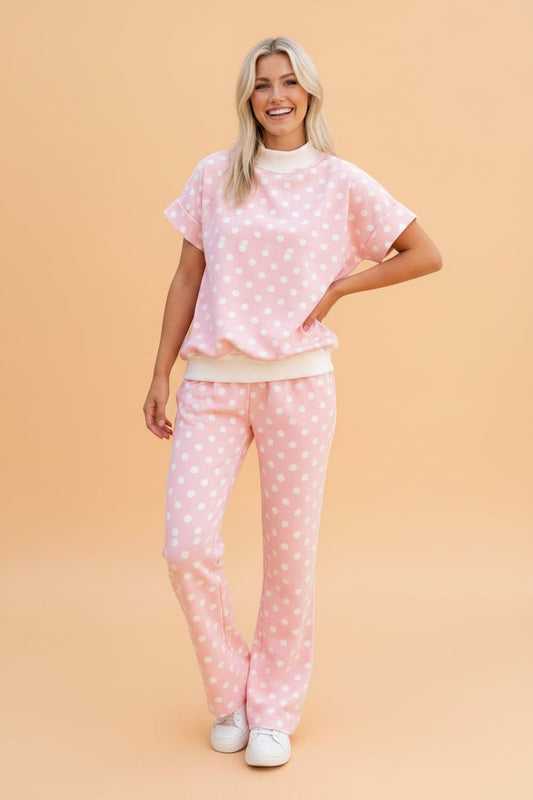 Polka Dot Mock Neck Top & Pants Set