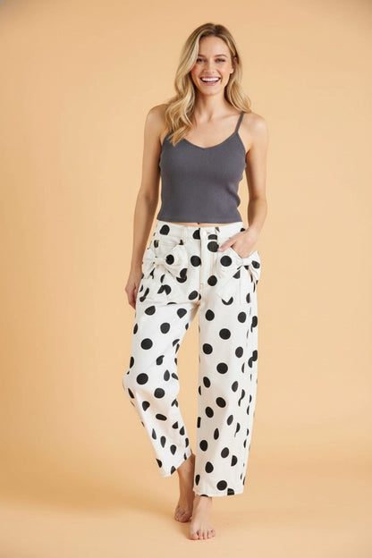 Polka Dot Denim Bow Pocket Barrel Leg Jeans