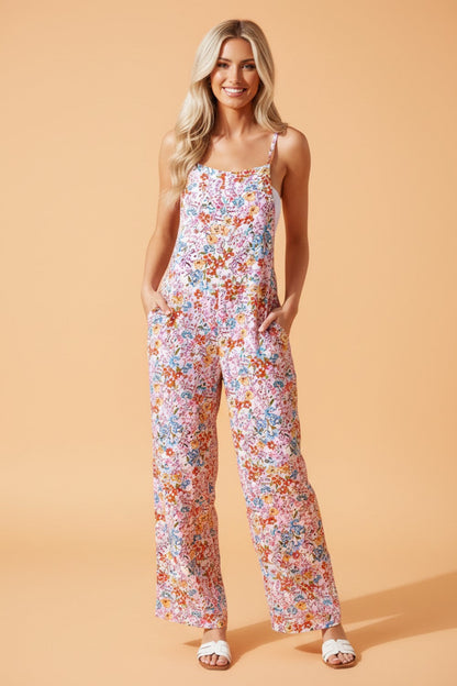 Polka Dot & Floral Spaghetti Strap Jumpsuit