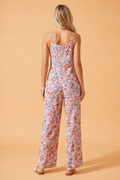 Polka Dot & Floral Spaghetti Strap Jumpsuit