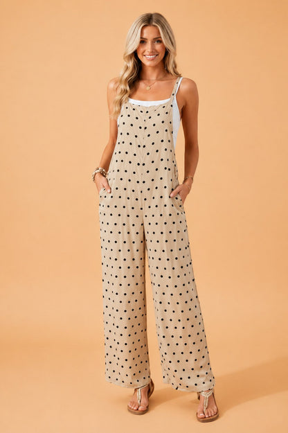 Polka Dot & Floral Spaghetti Strap Jumpsuit