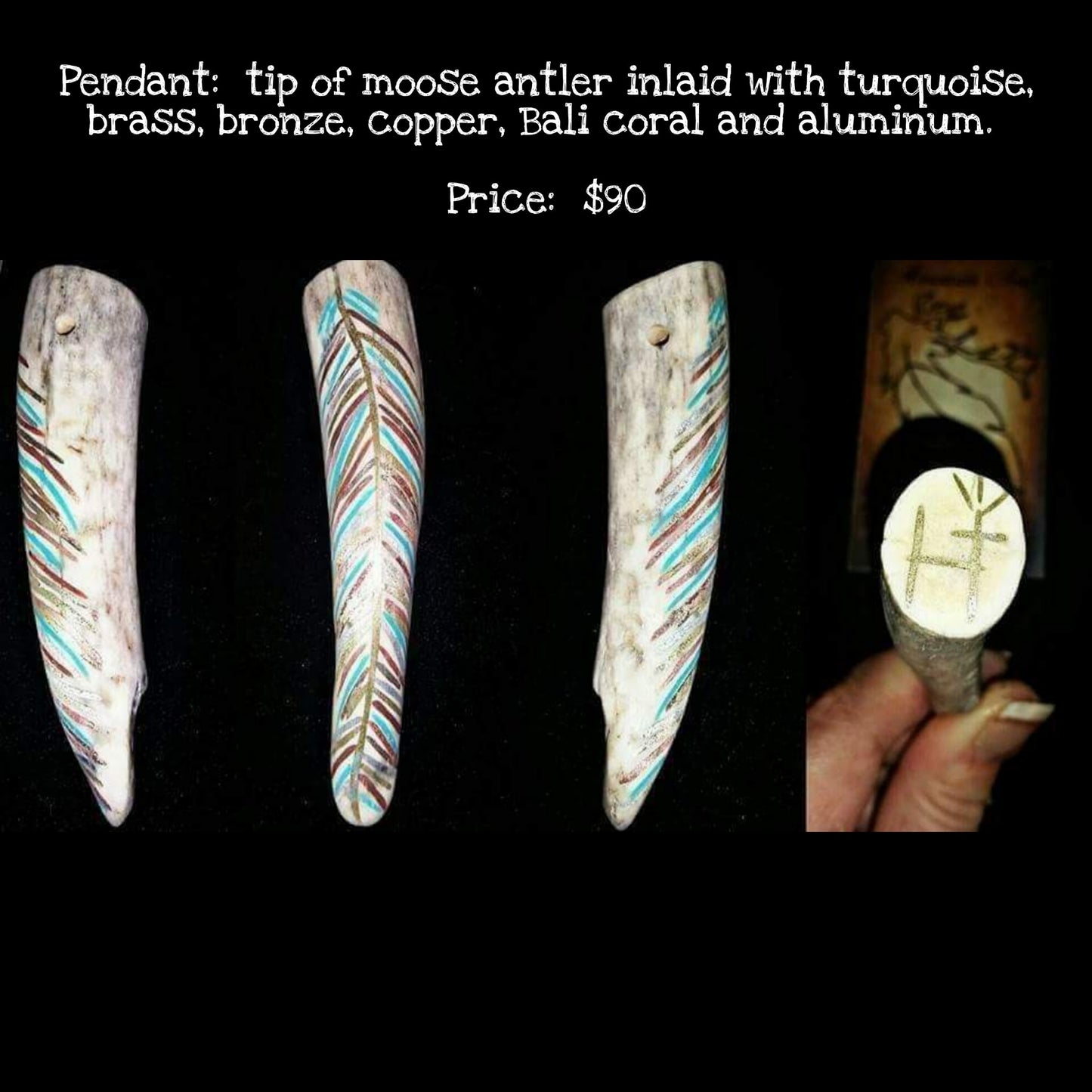 Moose Antler Feather Pendant