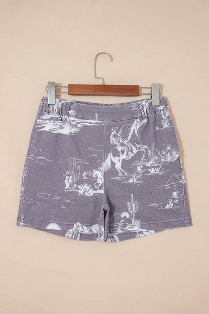 Western Denim Elastic Waist Shorts