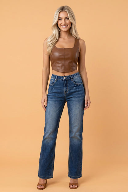 Acid Washed Straight Leg Full Length Jeans