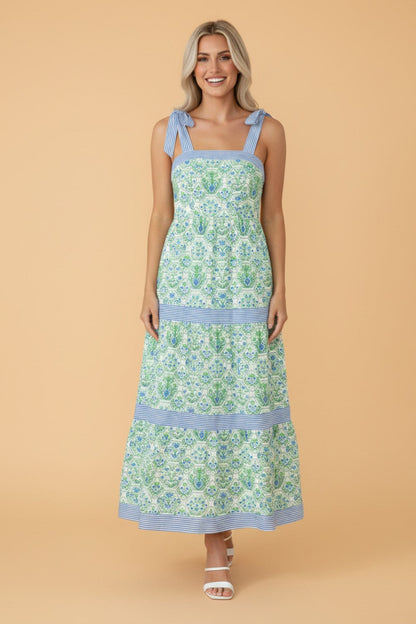 Floral Geometric Stripe Patchwork Sleeveless Dress